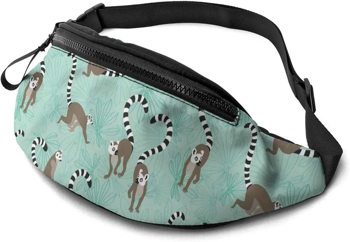 

Fanny Pack Animal Lemur Waist Bag with Headphone Hole Belt Bag Adjustable Sling Pocket Fashion Hip Bum Bag for Women Men