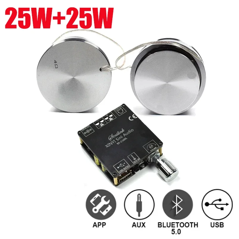2*25W Portable Stereo Vibration Speaker Audio Loudspeaker 50W Bluetooth 5.0 Class D Amplifier DIY HIFI System Home Theater