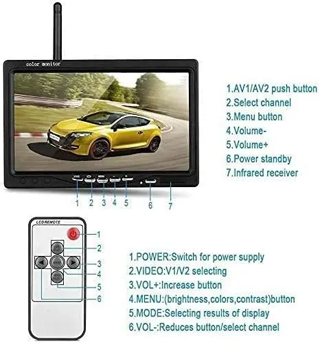 무선 차량 백업 카메라 및 모니터 키트, LCD 모니터 주차 시스템, 12V-24V 트럭 트레일러 캠핑 버스용 차량 충전기, 7 인치