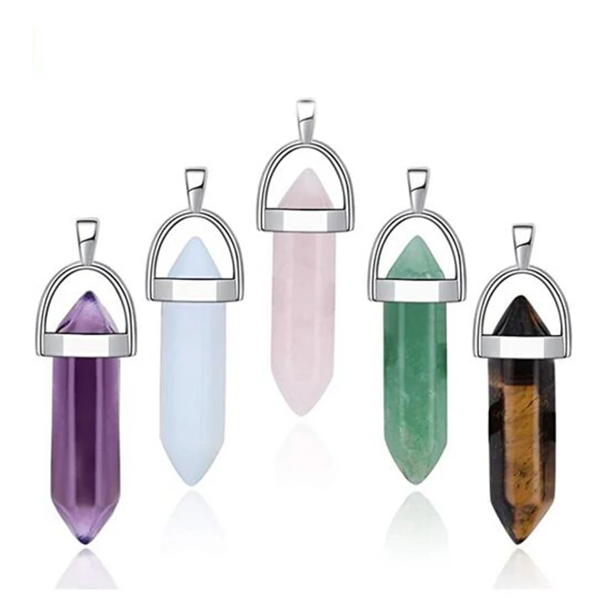Natural Purple Amethysts Rock Quartz Rose Crystal Hexagonal Chakra Healing Point Pendulum Stone Pendant Necklace For Women Girls 2