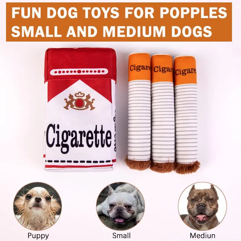 Cigarettes Dog Toy Imitation Cigar Giggles Sound Self-Entertaining Chew-Resistant Plush Grinding Teeth Small Dogs Medium Dogs 5
