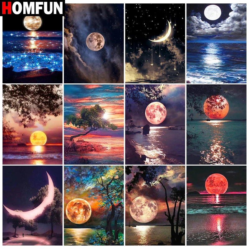 

5d алмазная живопись HOMFUN, полноразмерная/круглая картина «месяц, морская вода», искусственная вышивка, домашний декор