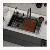 Flying Rain Waterfall Black Handmade Large Single Tank Vegetable Washing Basin Nano Multifunctional Stainless Steel Kitchen Sink 4