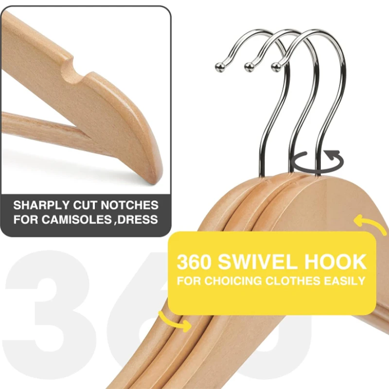 5/10/20Pack Premium Wooden Hangers,Durable Coat Rack with Chrome Swivel Hook for Closet,Retro Solid Wood Hanger for Jackets Suit 6