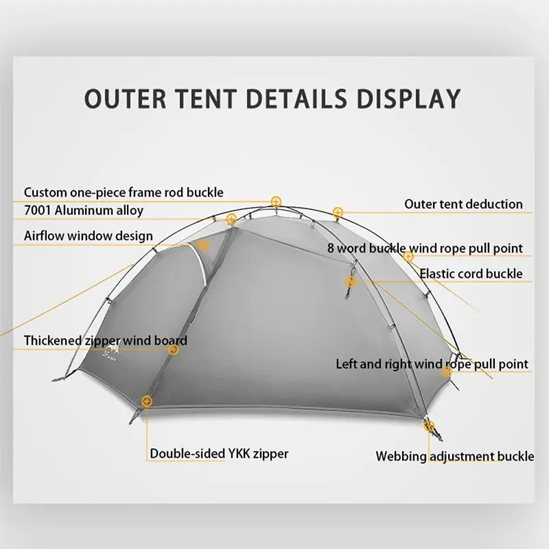 Camping Tent FLAME'S CREED TAIJI 2 15D Nylon Ultralight 2 Persons 3/4 Season Double Layer Hiking