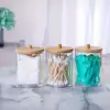Bamboo-Lid Cotton Swab Holder - Versatile Plastic Storage Box for Makeup, Dental Floss & More 5