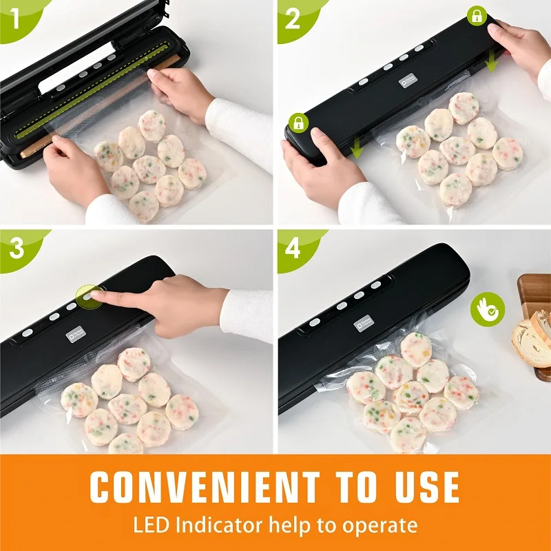 5mm Heating Line Vacuum Sealer Machine for Kitchen Food Storage Dry/Wet/Seal/Vac/External Vac Modes With 15pcs Vacuum Seal Bags 6