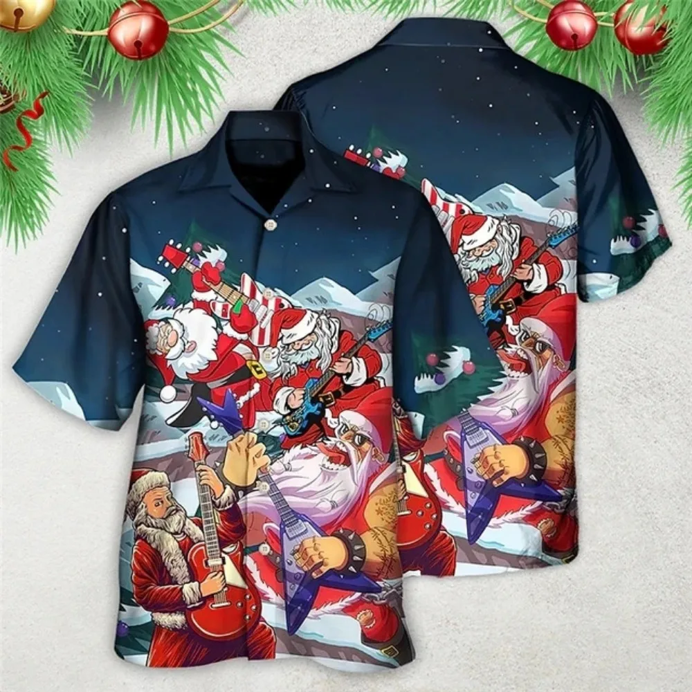 Mens Hawaiian Shirt Funny Santa Claus 3d Print Christmas Short Sleeve Shirts Beach Blouse Party casual short sleeved shirt short sleeved shirt hawaiian shirt