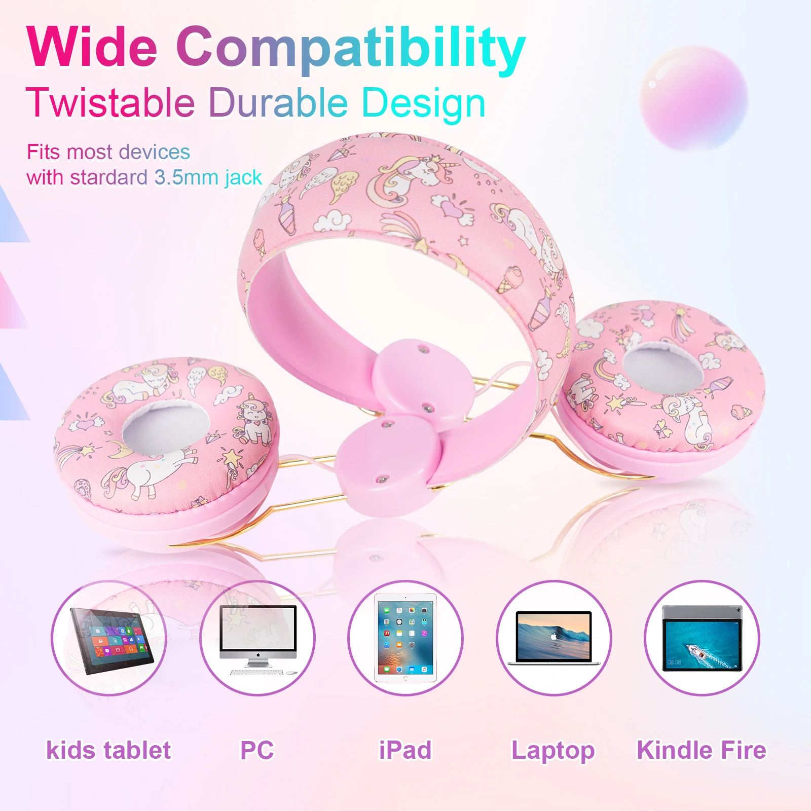 Unicorn Wired Headset For Kids Children Music Headphone with Mic For Ipad phone Laptop Birthady Gift