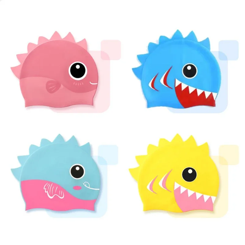 Cartoon Cute Fish Shark Shape Silicone Swimming Cap for Children Protect Ears Swim Hat for Boys Girls Swimming Pool Accessories 6