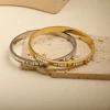 JOVO LOVE Triangle Crystal Bangle Stainless Steel Gold Color Waterproof Wide Cuff Bracelet For Women Jewelry Accessories 3
