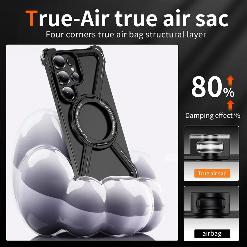 Premium Metal Magnetic Phone Case with 360° Rotating Bracket and Aluminum Alloy Frameless Shockproof Design