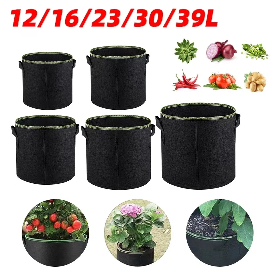 New 5Pcs 3/4/5/7/10 Gallon Felt Grow Bags Gardening Fabric Grow Pot Vegetable Strawberry Growing Planter Potato Planting Pots ﻿