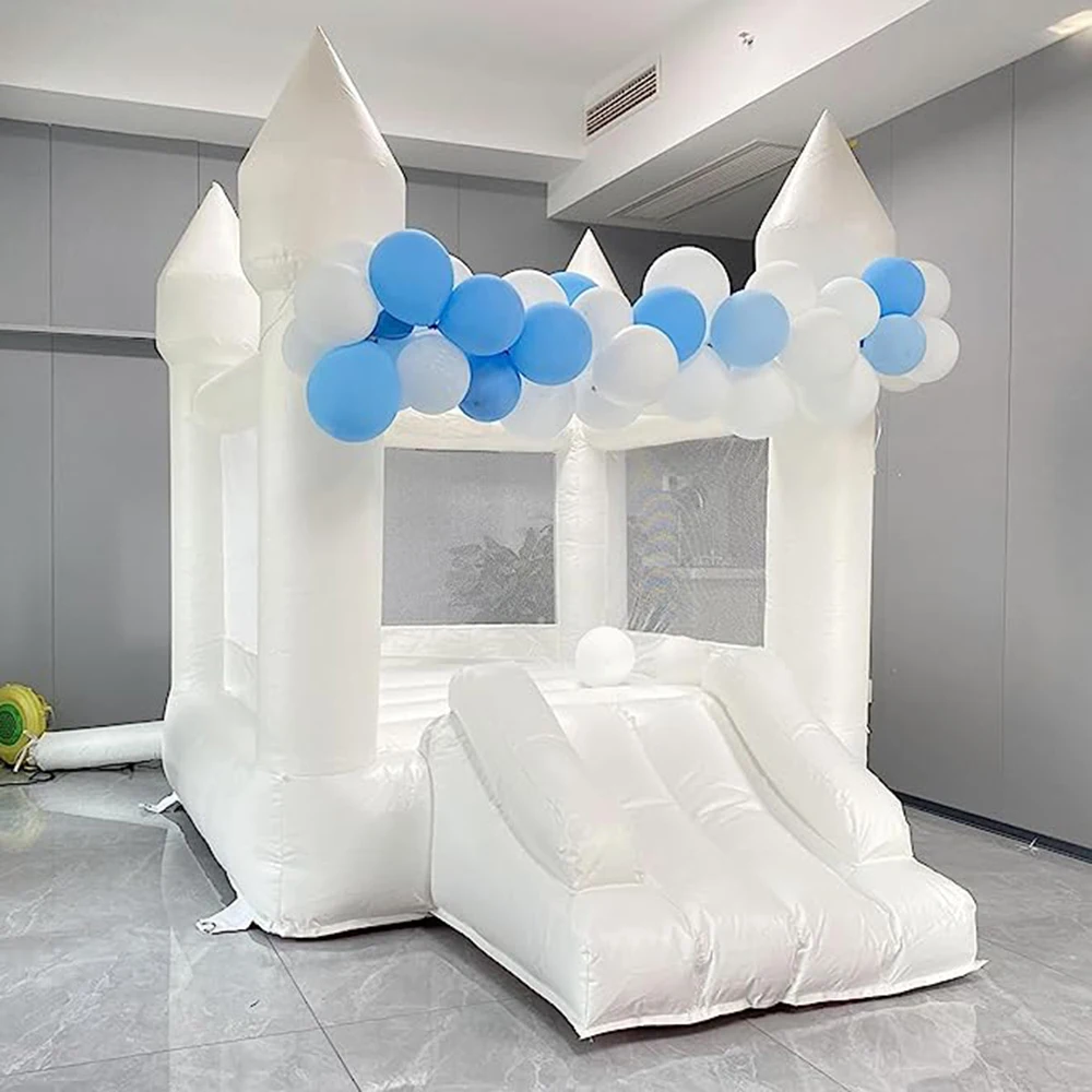 

Bounce House 6FTx8FT White Bounce House with Slide Air Blower jumping Family Backyard Bouncy Castle Idea for Kids free ship