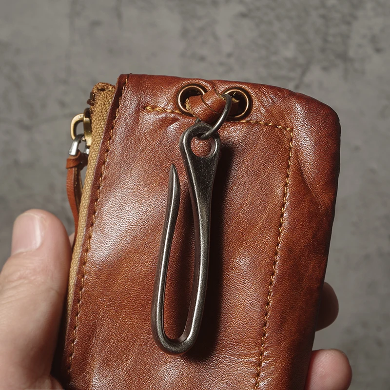 NUKA Top Cowhide Car Key Bags Men Women Vintage  Zipper Coin Purse Genuine Leather Wallet Card Holde ‌Housekeeper Home Organizer 4