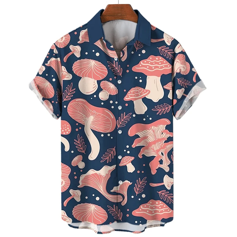 

Mushroom 3D Printed Shirts For Men Clothes Cartoon Harajuku Fashion Agaricus Campestris Graphic Blouses Hawaiian Y2k Beach Tops