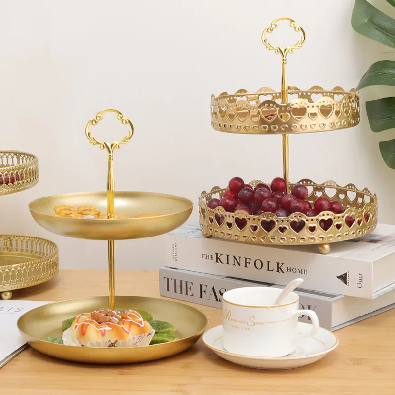 2 layer Iron Fruit Tray Home Living Room Tea Table Light Luxury Net Red Fruit Tray Home Snack Nuts Storage