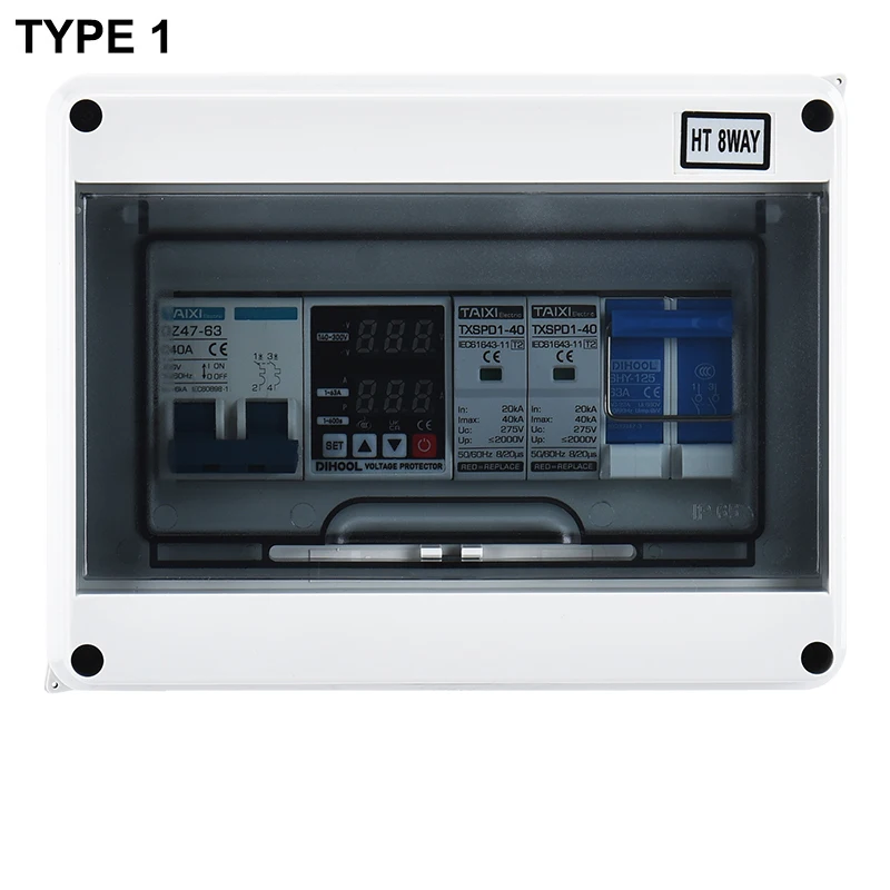 AC Combiner Box 230V 10A~63Amp Circuit Breaker SPD Household/Solar Overvoltage/Undervoltage/Short Circuit/Lightning Protector