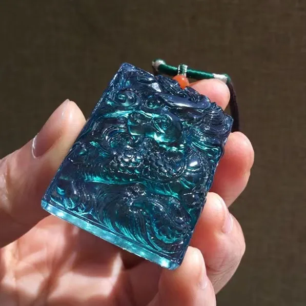 

Natural Blue Aquamarine Pendant Lovebirds Aquamarine Brazil 45*34*11.5mm Dragon Women Fashion Jewelry AAAAAA