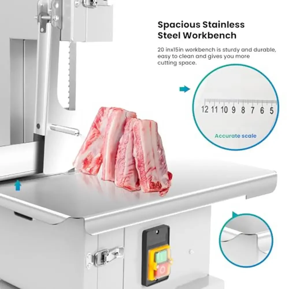 1000W Electric Bone Saw Machine Meat Cutter Stainless Steel Countertop Frozen Meat Bandsaw Commercial Bone Cutter Machine