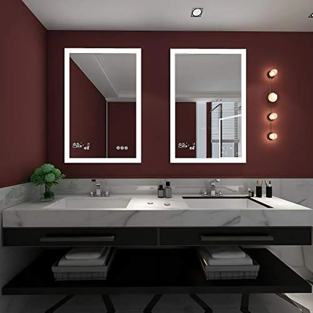 Smart Dimmable Bathroom Mirror with Defogger Weather Forecast Memory Touch High Lumen Vanity