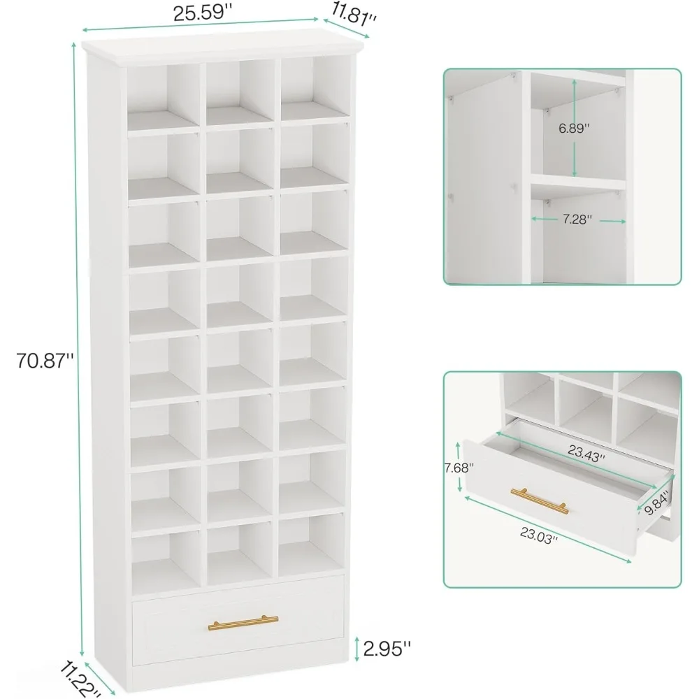 9-Tier Shoe Storage Cabinet, 71-Inch Tall Wooden Shoes Rack, Storage Cabinet with 24 Cubbies and Drawer for Closet, Shoe Rack 2