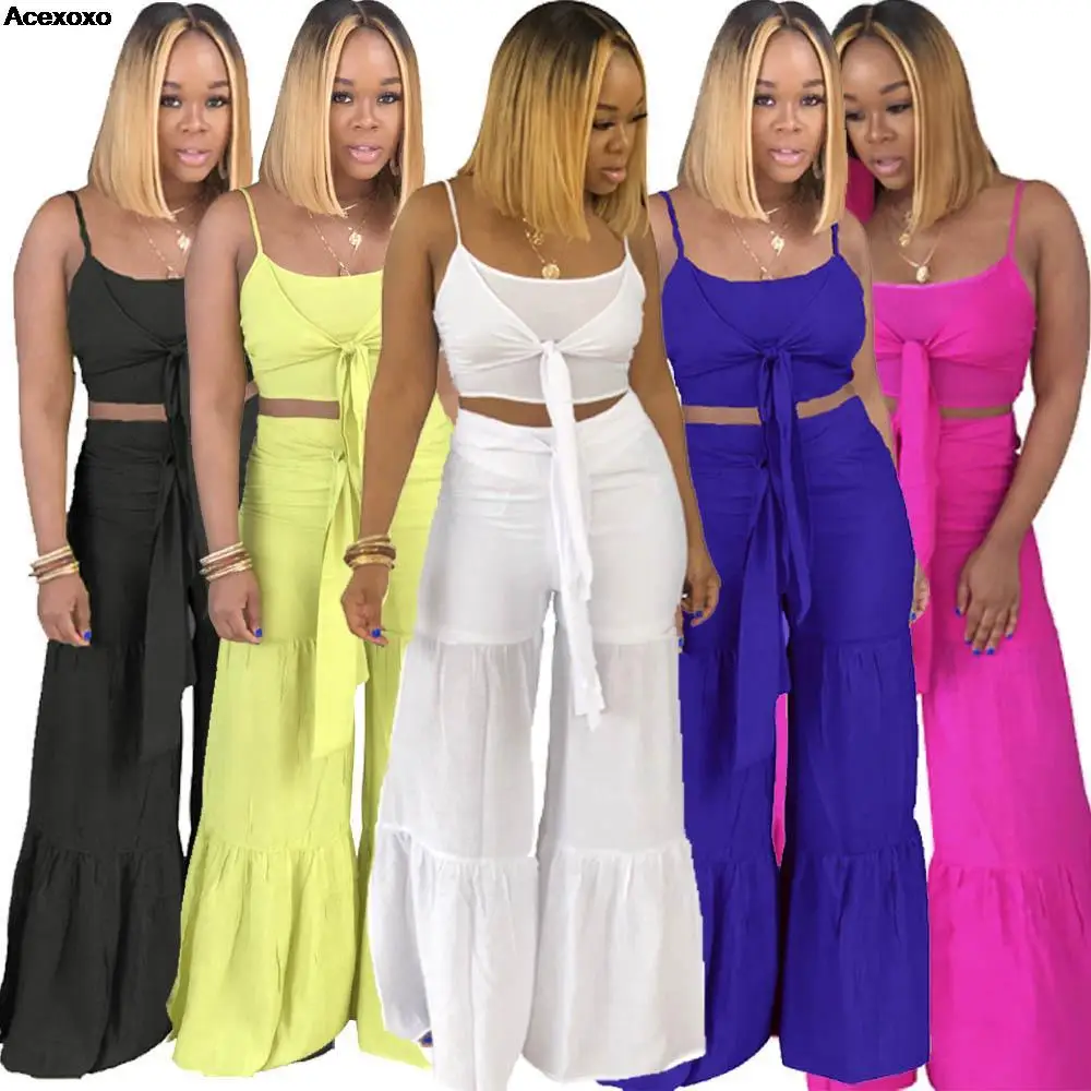 

Summer new women's fashion solid color casual strap two-piece set