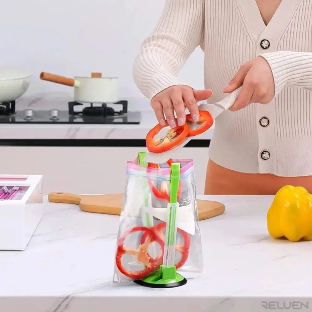 Zipper Bag Holder Plastic Adjustable NonSlip Hands-Free Baggy Rack Kitchen Gadget for Food Prep Freezer Bag Holder Stand Storage 2