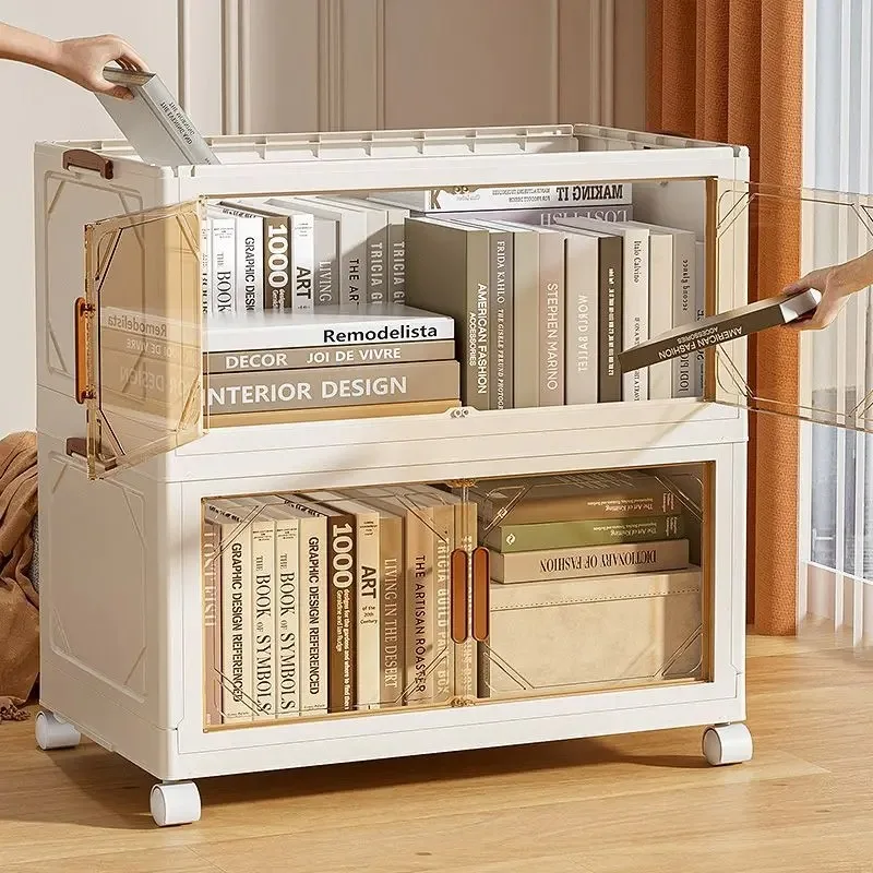 

Foldable Storage Box Stackable Sundries Organizer with Wheels Wardrobe Large Capacity Transparent Snack Toy Bin Closet Organizer