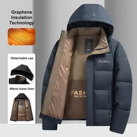 Graphene Warm Windproof Jacket Men 2024 Winter New Fashion Comfortable Thickened Outdoor Hooded Overcoat Male Casual Clothes