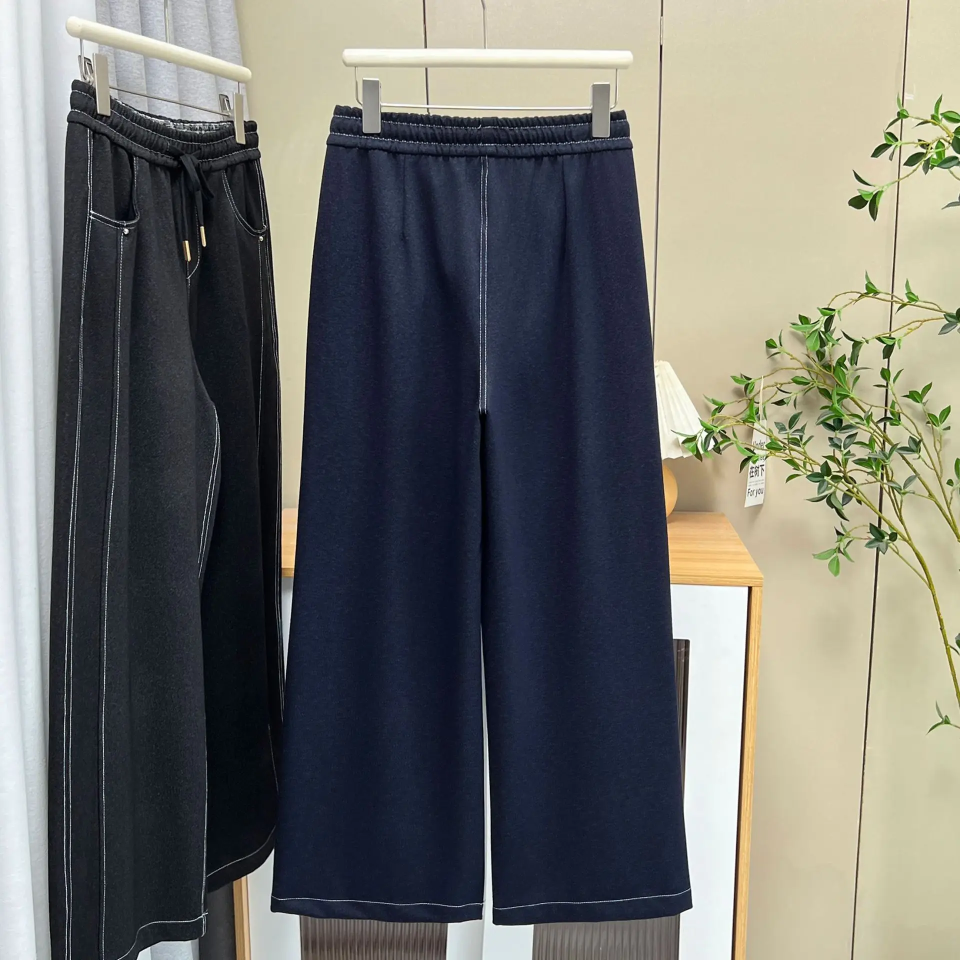 XXXXL Fashion Plus Size Women's Jeans New Autumn 2025 Casual Drawstring Denim Straight Leg Long Pants 26003