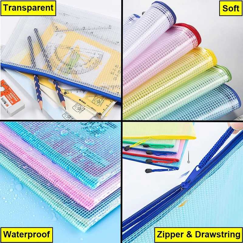 1 5pcs A4 파일 가방 대용량 컬러 무작위 그리드 지퍼 가방 버튼 폴더 가정 용품 사무용품 보관 TMZ