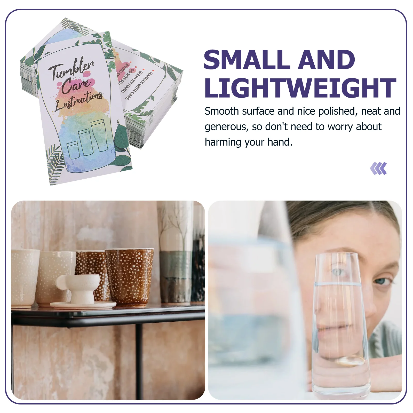 100 Sheets Glass Cup Care Cards Tumbler Instructions Customer Guide Tags Business Printing Products Small Cards