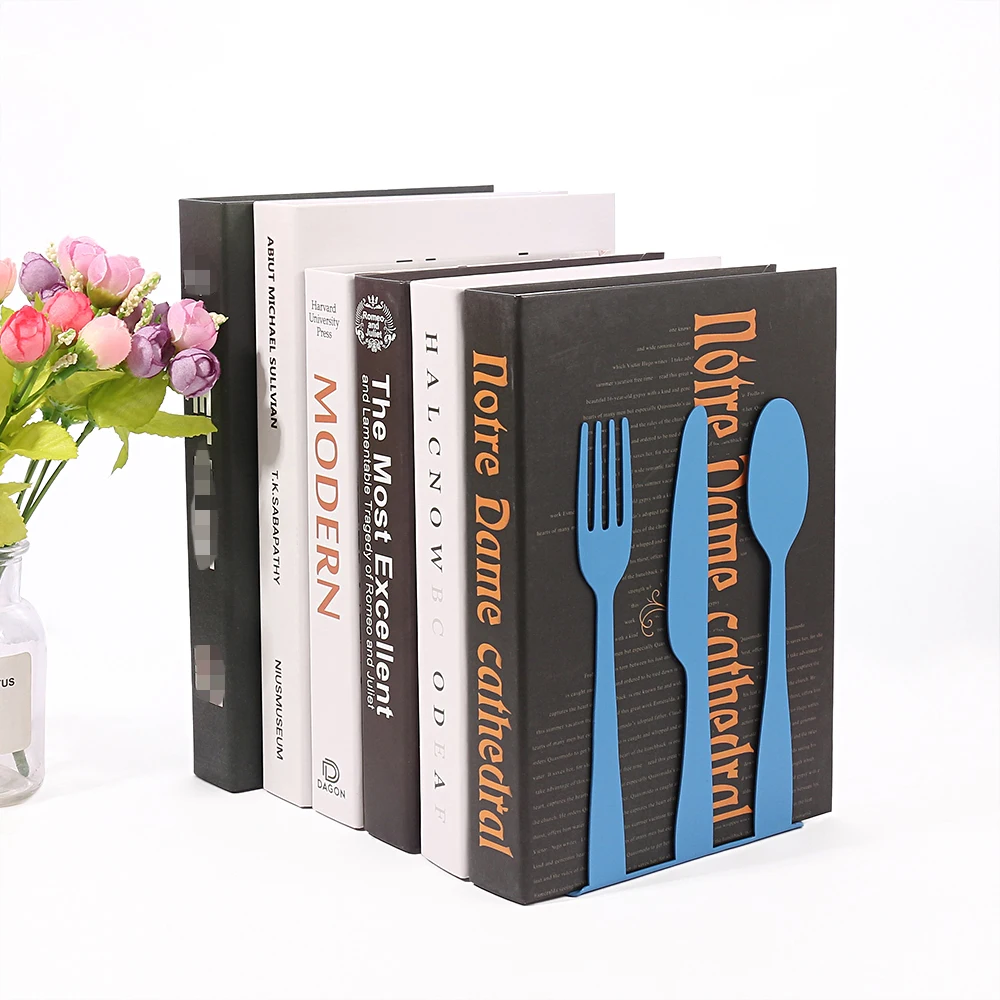 2pcs Style Dinnerware Book Ends Heavy Book Stand Shelf rack Iron Bookends Stand Iron Home Desk Stationery