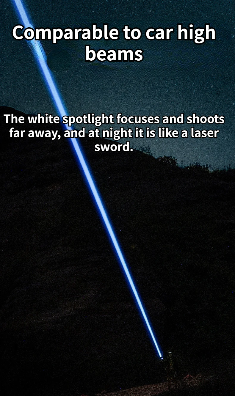 Description Picture 5 of itemHigh Power White Laser Flashlight Super Bright LED Spotlight Long Range Torch Zoom Emergency Outdoor With Battery Indicator