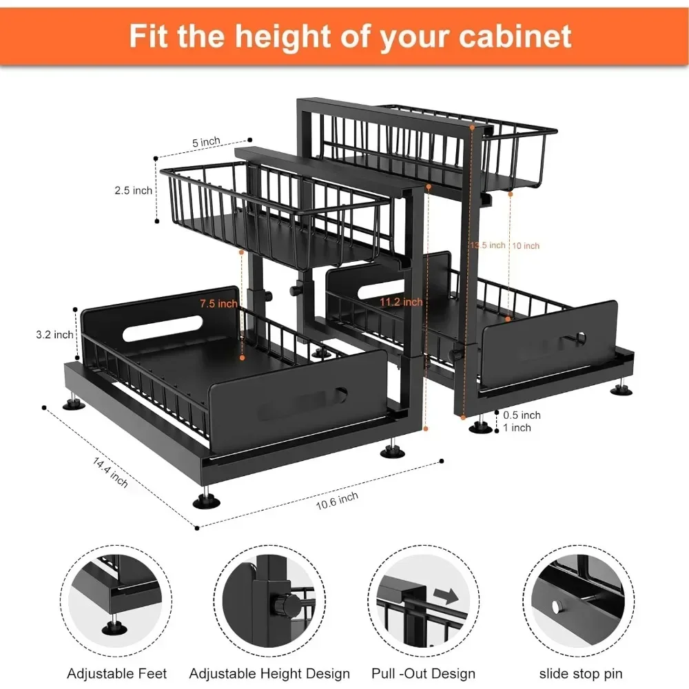 2-Tier Sliding Kitchen Basket Sink Shelf Cabinet Organizer 2 Pack on sale