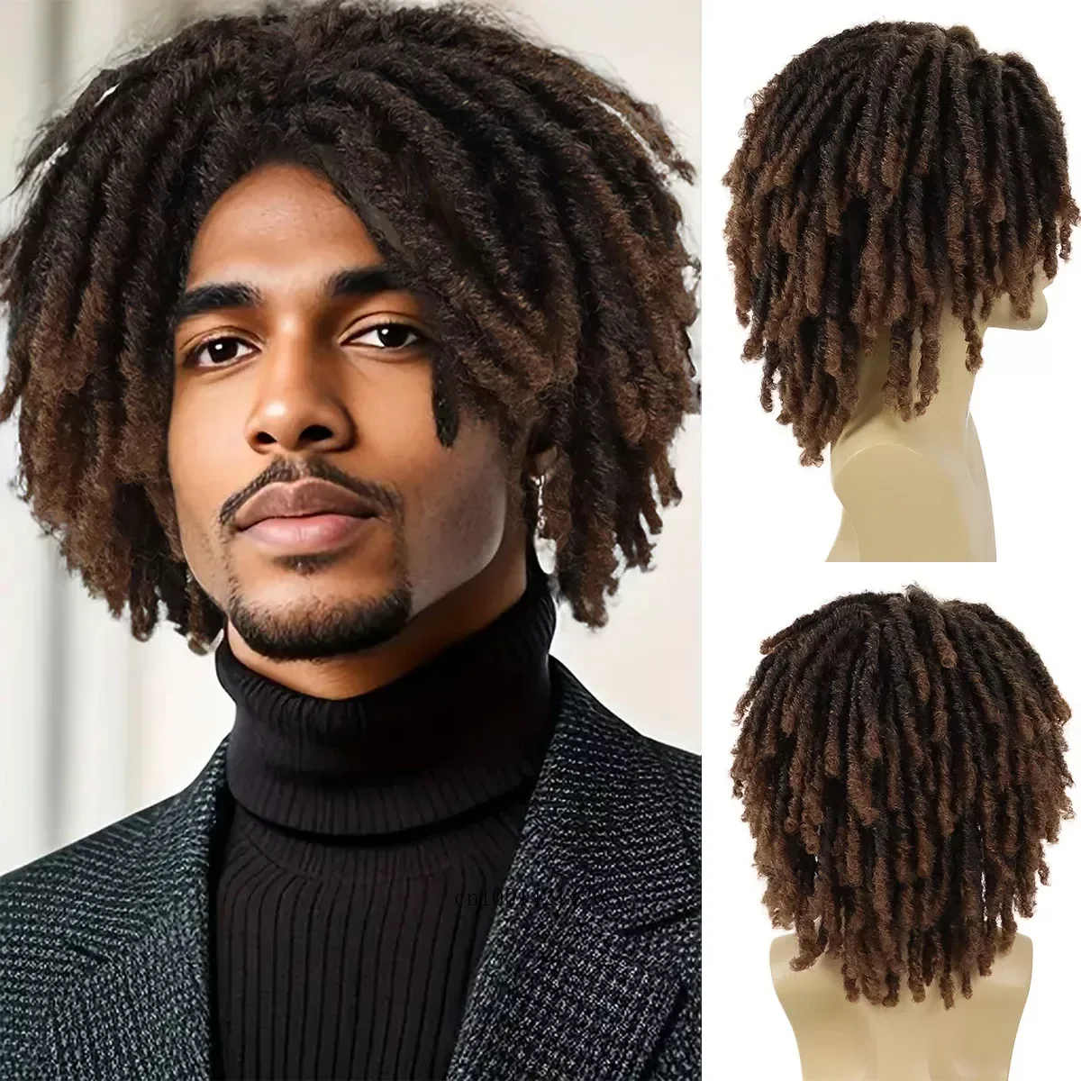 GNIMEGIL Synthetic Braid Wigs 14 Inches Short Wig Men Rasta Wigs Afro Bob Ombre Brown Crochet Twist Hair Dreadlock Natural synthetic hair wigs