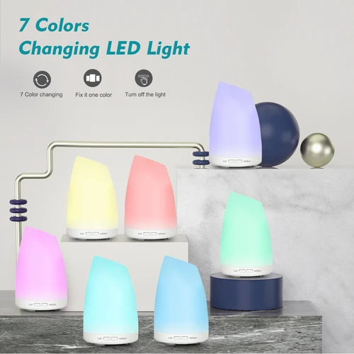 아로마케어 에센셜 오일용 아로마테라피 쿨 미스트 가습기, 7 가지 색상의 조명 BPA 프리 홈 오피스 룸 2