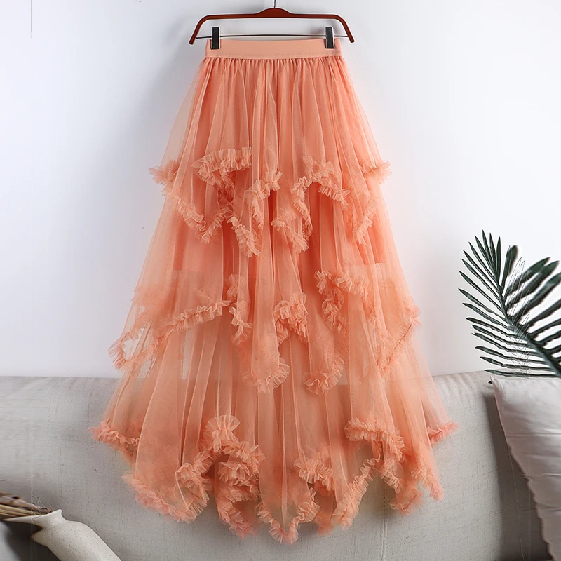 Jupe Plissée Asymétrique Femme - Tulle Dentelle - Taille Haute - Taille F - Polyester