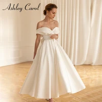 Ashley Carol Short Wedding Dress Sexy Simple Off Shoulder Satin Ankle-Length Bow Backless A-Line Wedding Gown Vestidos De Novia 1