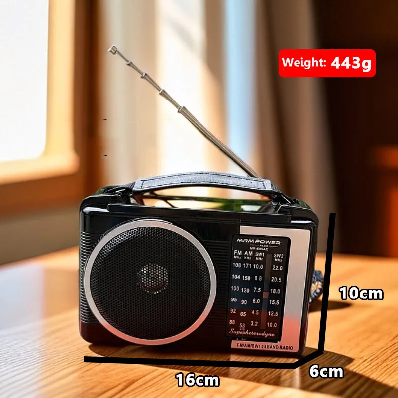 Portable Full Band Radio Retro FM AM SW1-2 Radios with Loudspeaker Retractable Antenna Support Battery/AC Powered Stable Signal