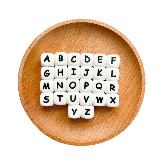 100pcs Baby 12mm Silicone English Letter Chew Beads Jewelry Making DIY For Teething Necklace BPA Free Food Grade