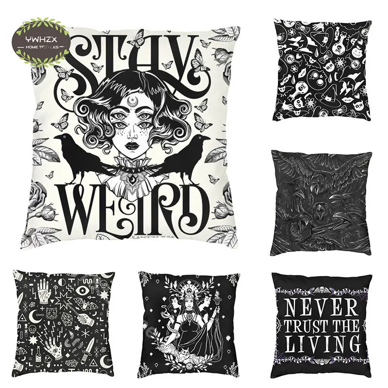 

Witch Print Cushion Cover Nordic Gothic Pillow Case Modern Living Room Pillowcase Decor Sofa 45*45 Throw Pillows Home Decoration