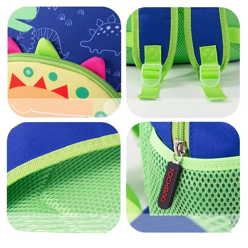 Waterproof 3D Dinosaur Schoolbag para crianças, mochila, fecho de zíper, nome personalizado, azul, verde, personalizado