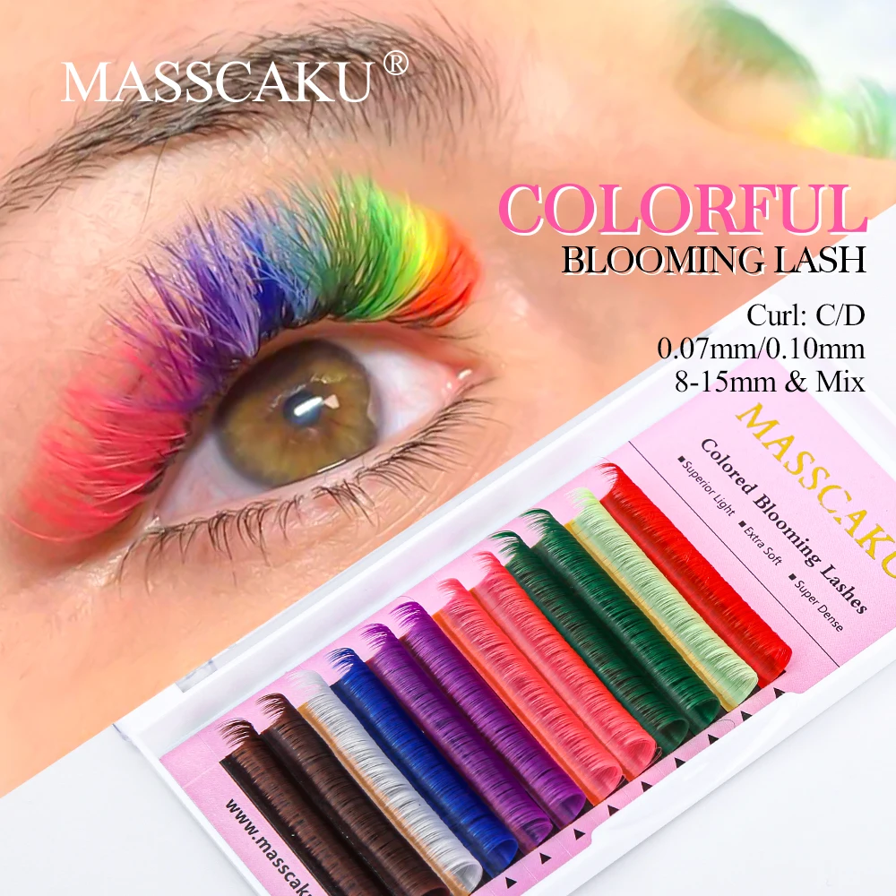 

MASSCAKU Colored Rapid Flowering Fast Shipping Auto Fans Volume High Quality Eyelashes C/D Curl Easy Fanning Eyelash Extensions