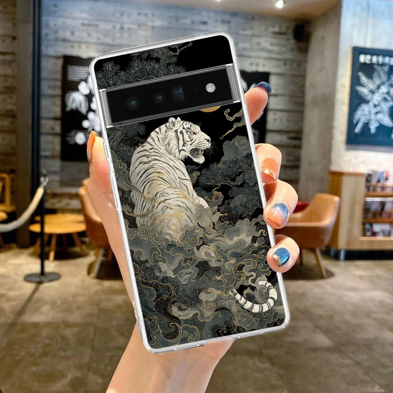 Clear Phone Case with Cool Animal Design - Soft TPU Tiger and Lion Cover