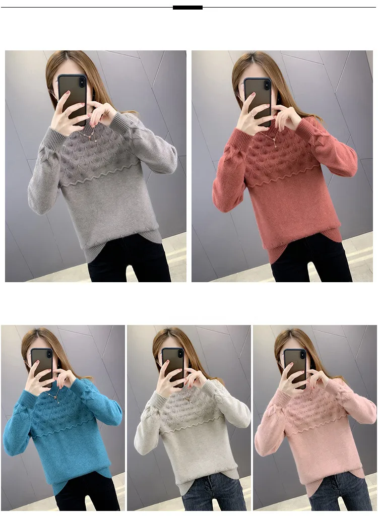 Neue Herbst Winter Pullover warm stricken Damen bekleidung ziehen Femme Pullover Langarm Tops Bottom ing Pullover свитер женский – Detail 1