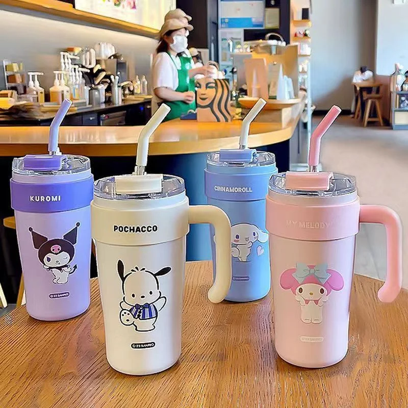 

Kawaii Sanrio Pochacco Cinnamoroll Kuromi Anime New 316 Material 860Ml Straw Thermos Cup High Capacity Leak-Proof Life Supplies