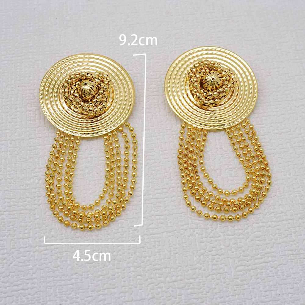 Fashion Gold Color Round Earrings Bohemian Tassel Earrings African Long Hanging Earrings Exaggerated Big Earrings Charm Jewelry