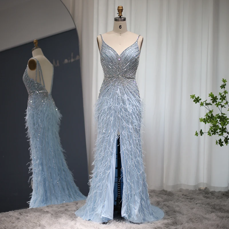 Luxury Beaded Mermaid Feathers Prom Dresses Sexy Spaghetti Straps Backless Rose Pink Evening Dress Arabic Formal Party Gown SCZ052 4 Luxury Beaded Mermaid Feathers Prom Dresses Sexy Spaghetti Straps Backless Rose Pink Evening Dress Arabic Formal Party Gown SCZ052 4
